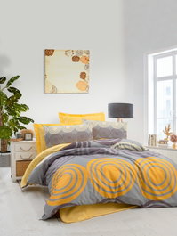 L'essentiel linge de maison Juego Funda Nórdica Doble 481, 200x220cm, 100% Algodón y Microsatin, Amarillo y Gris
